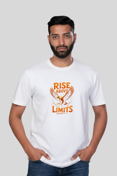 Men~s White Rise About Limits Graphic Round Neck T-shirt 