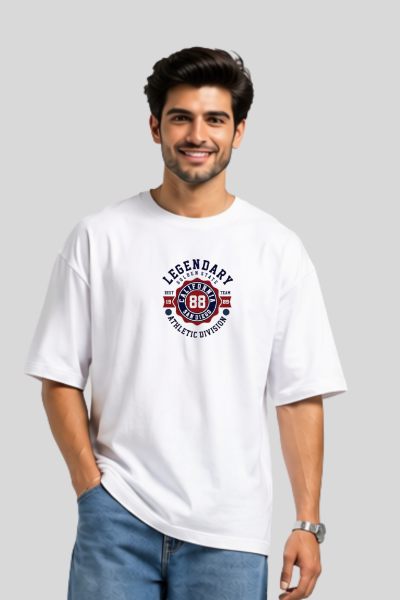 Men~s White Typography Oversized T-shirt