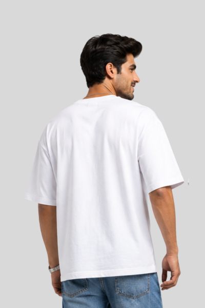Men's White Typography Oversized T-shirt