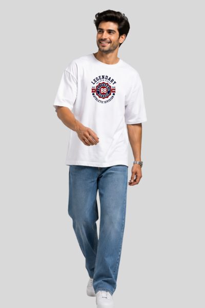 Men's White Typography Oversized T-shirt