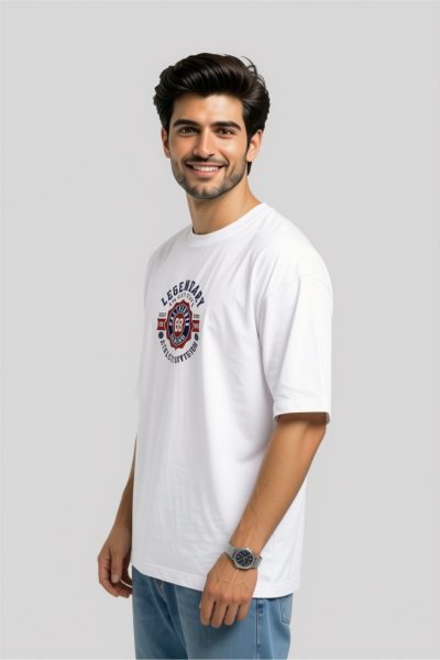 Men's White Typography Oversized T-shirt