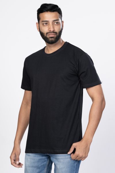 Shleviro Men's Cor Black solid Round Neck T-shirt