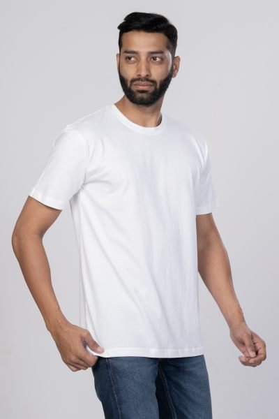 Shleviro Men~s Cor White Solid Round Neck T-shirt