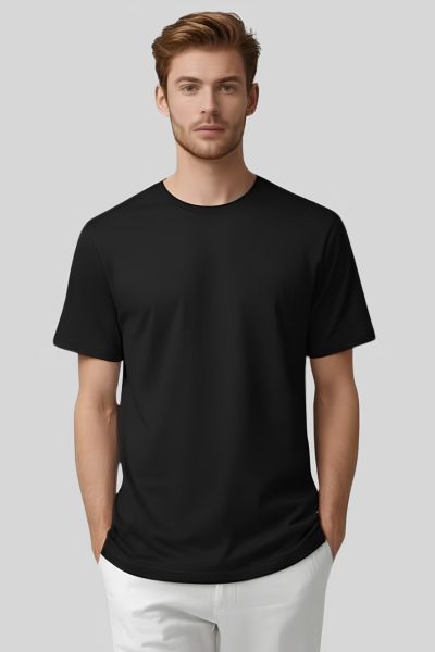  Men~s Eta Black Solid Round Neck Half Sleeve T-shirt