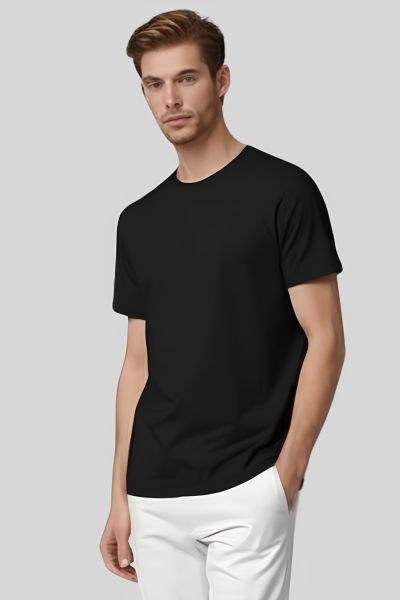 Men's Eta Black Solid Round Neck Half Sleeve T-shirt
