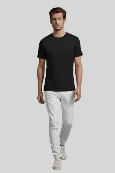 Men's Eta Black Solid Round Neck Half Sleeve T-shirt