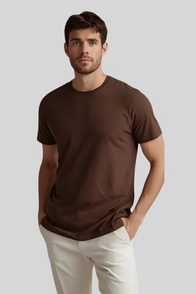  Men~s Eta Coffee Solid Round Neck Half Sleeve T-shirt