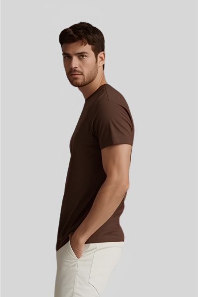 Men's Eta Coffee Solid Round Neck Half Sleeve T-shirt