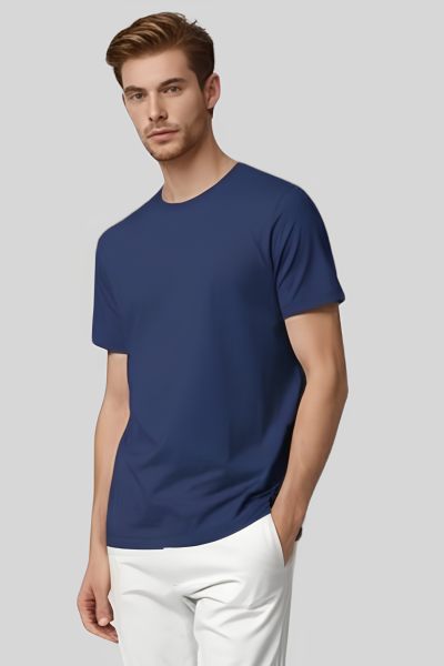 Men's Eta Indigo Blue Solid Round Half Sleeve Neck T-shirt