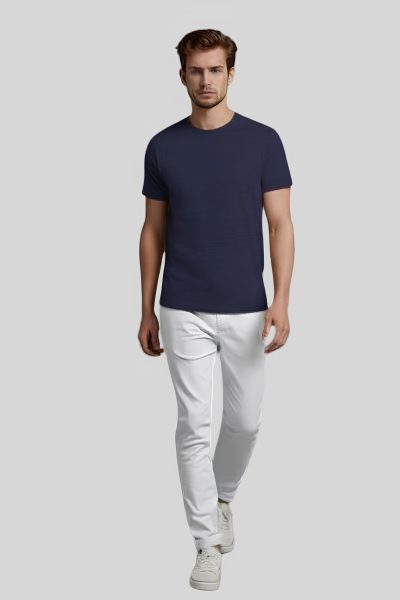 Men's Eta Indigo Blue Solid Round Half Sleeve Neck T-shirt