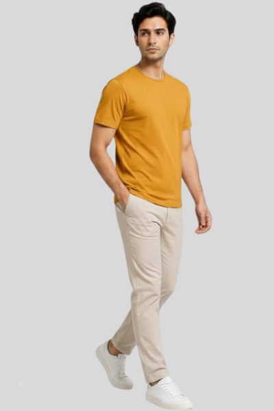  Men~s Eta Mustard Yellow Solid Round Neck Half Sleeve T-shirt