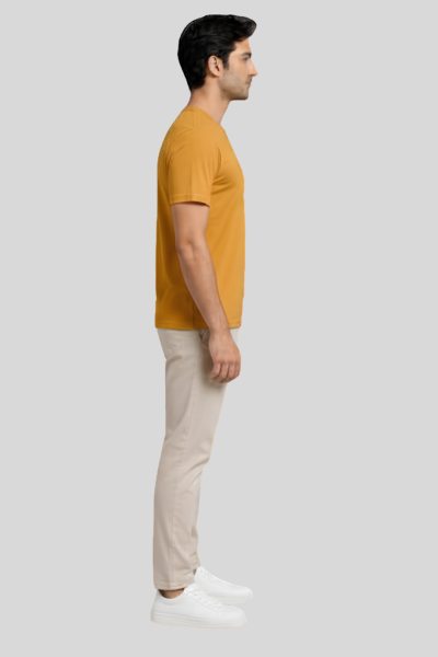 Men's Eta Mustard Yellow Solid Round Neck Half Sleeve T-shirt