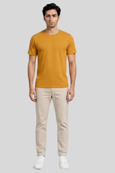 Men's Eta Mustard Yellow Solid Round Neck Half Sleeve T-shirt