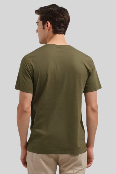 Men's Eta Olive Green Solid Round Neck Half Sleeve T-shirt