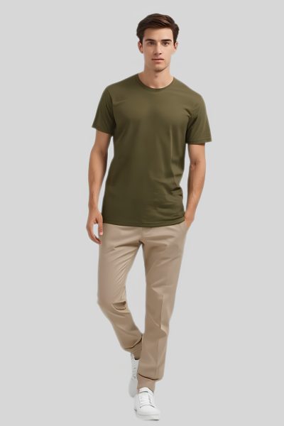 Men's Eta Olive Green Solid Round Neck Half Sleeve T-shirt