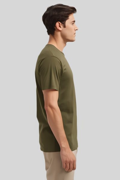 Men's Eta Olive Green Solid Round Neck Half Sleeve T-shirt