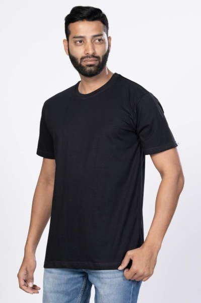 Shleviro Men's Leo Black Solid Round Neck Oversized T-shirt
