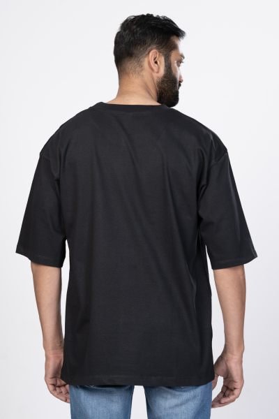 Shleviro Men's Neo Black Solid Round Neck Oversized T-shirt