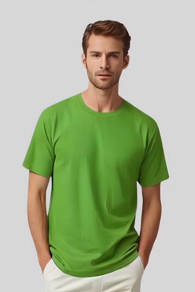 Shleviro Men~s Platinum Kiwi Green Solid Round Neck T-shirt