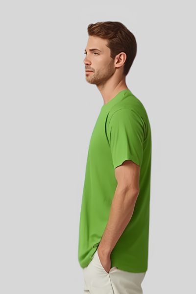 Shleviro Men's Platinum Kiwi Green Solid Round Neck T-shirt