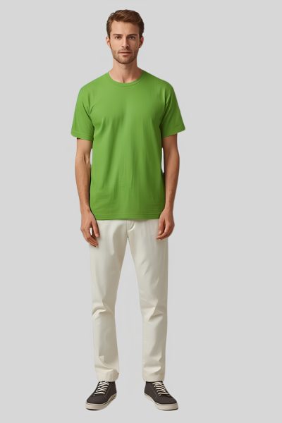Shleviro Men's Platinum Kiwi Green Solid Round Neck T-shirt