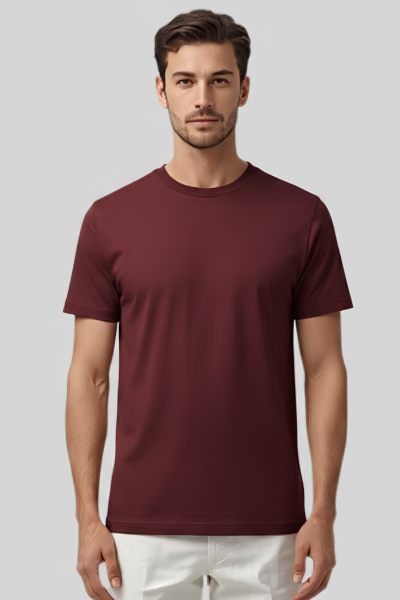 Shleviro Men~s Platinum Maroon solid Round Neck T-shirt