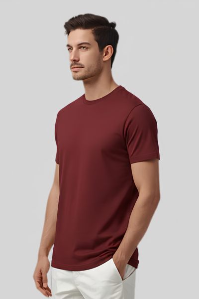 Shleviro Men's Platinum Maroon solid Round Neck T-shirt