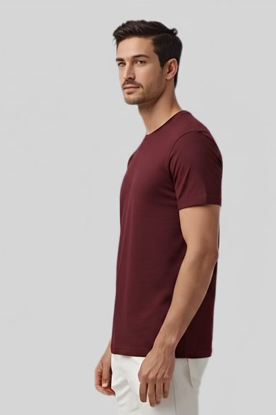 Shleviro Men's Platinum Maroon solid Round Neck T-shirt