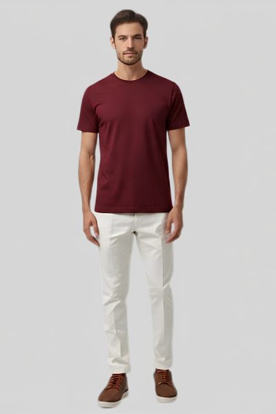 Shleviro Men's Platinum Maroon solid Round Neck T-shirt