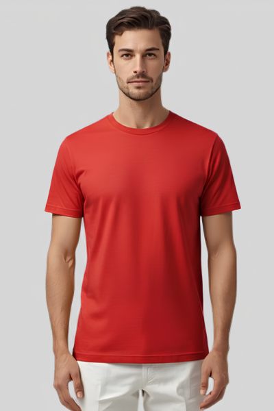 Shleviro Men~s Platinum Red Solid Round Neck T-shirt