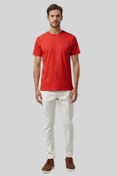Shleviro Men's Platinum Red Solid Round Neck T-shirt