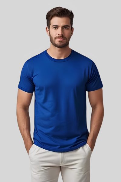 Shleviro Men~s Platinum Royal Blue solid Round Neck T-shirt
