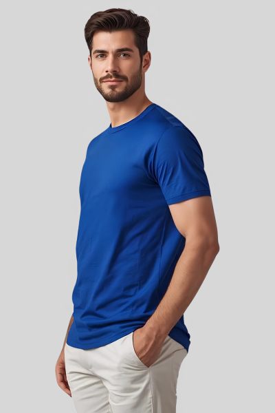Shleviro Men's Platinum Royal Blue solid Round Neck T-shirt