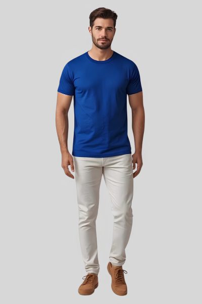 Shleviro Men's Platinum Royal Blue solid Round Neck T-shirt