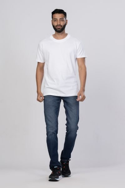 Shleviro Men's  Platinum White Solid Round Neck T-shirt